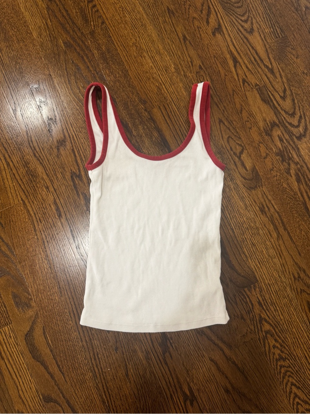 aerie White Ribbed Tank with Red Trim